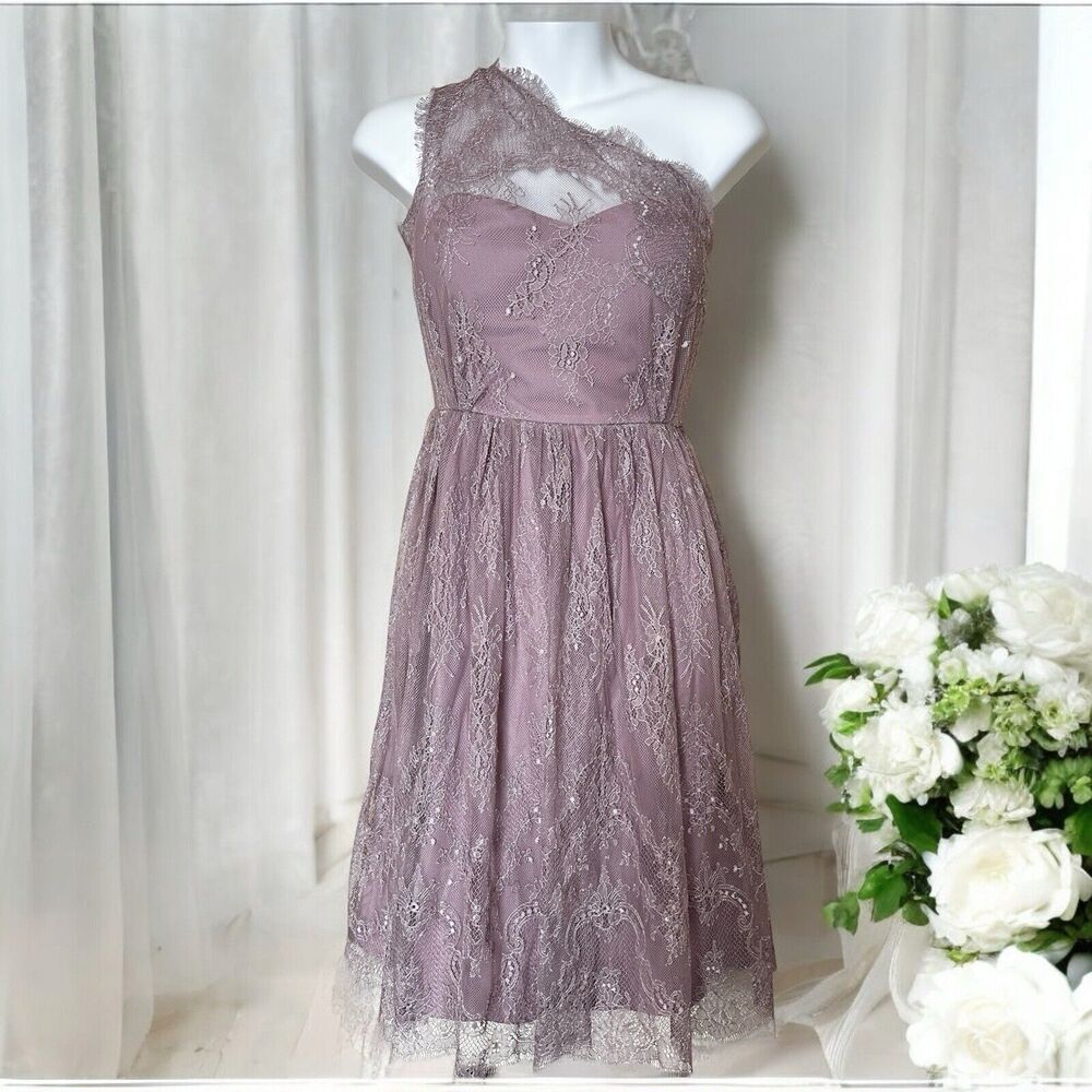 Va Et Vien for BHLDN Ariel Lace One Shoulder Dress Anthropologie Pink Mauve 12